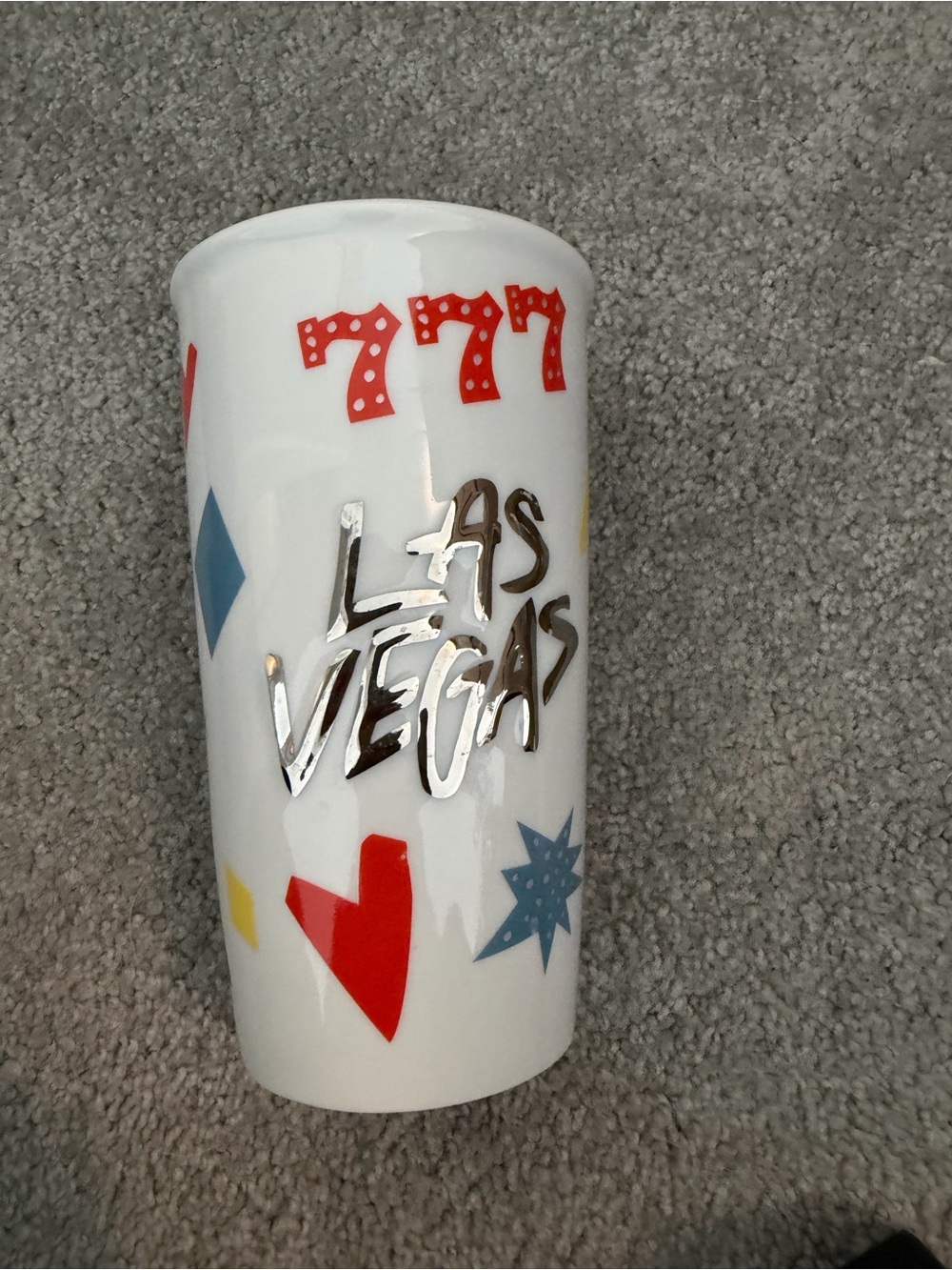 Starbucks Las Vegas Ceramic Tumbler - White with Red & Blue Icons